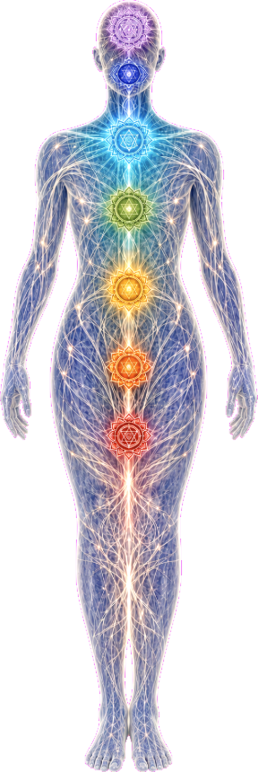 Transparent fascia body with seven chakra centers